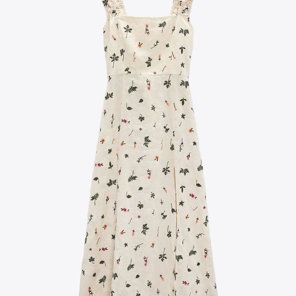 New Zara Floral Embordied Lien Dress 4786/254 - Picture 13 of 17